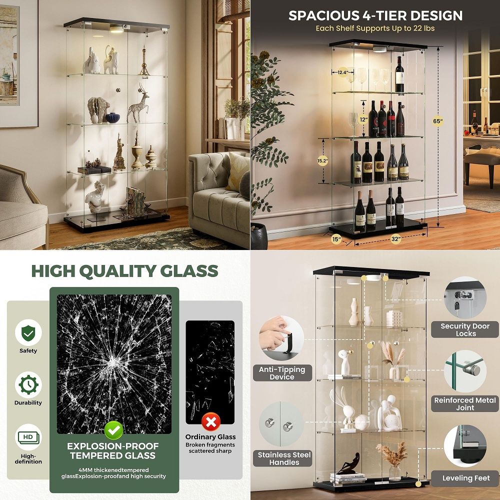 Glass Cabinet Display - LED Işıklı ve Kilitli Vitrin, 4