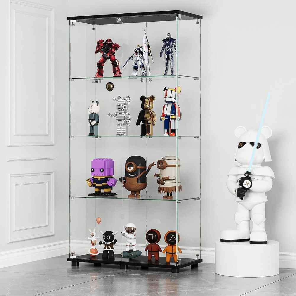 Glass Cabinet Display - 4 Raflı Çift Kapılı ve Kilitli