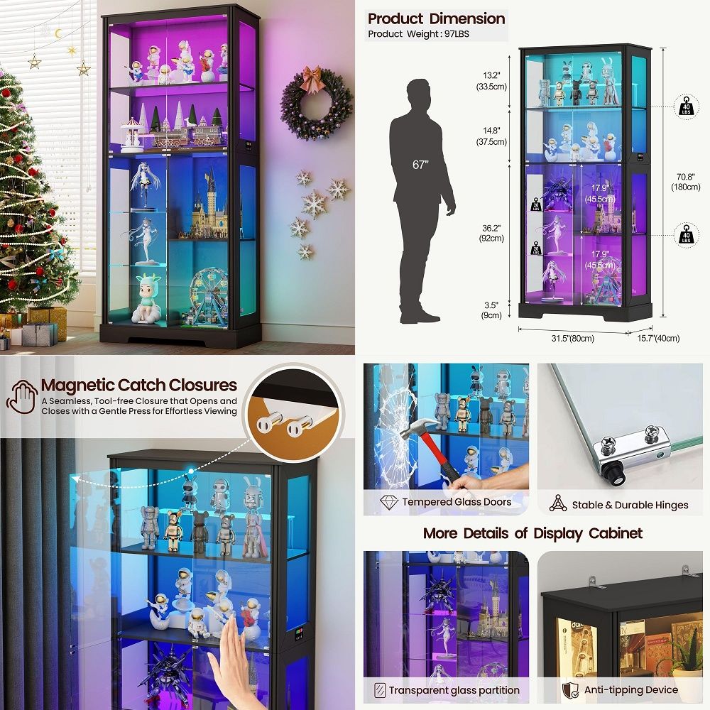 Glass Cabinet Display - Işıklı Köşe Vitrin Dolabı, Temperli Cam