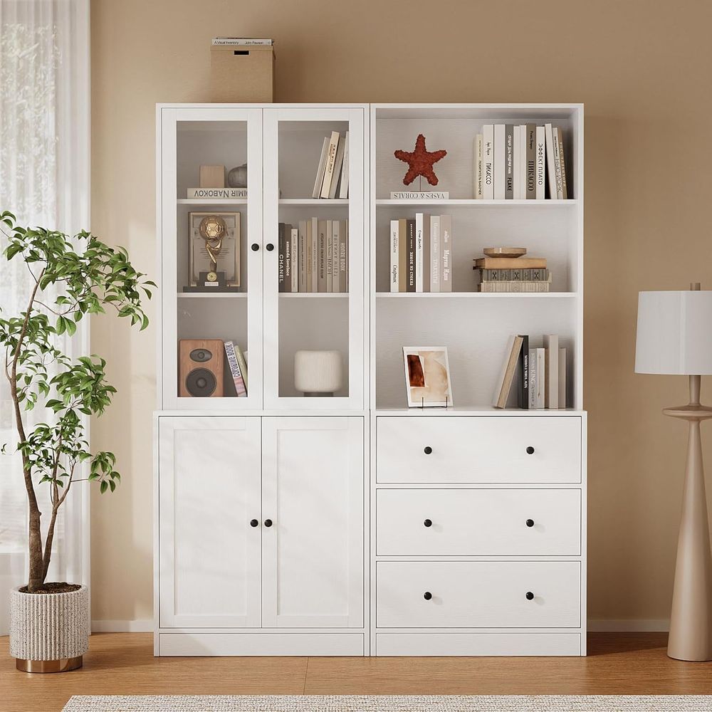 Glass Cabinet Display - 71 inç Yüksekliğinde Depolama Alanlı Kitaplık,