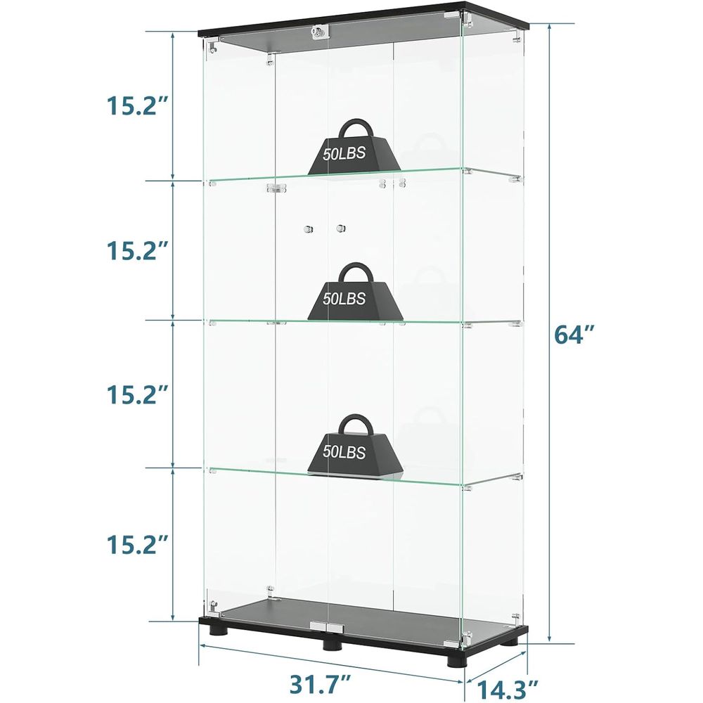 4 Raflı Çift Kapılı ve Kilitli - Glass Cabinet Display incelemesi ve fiyatı