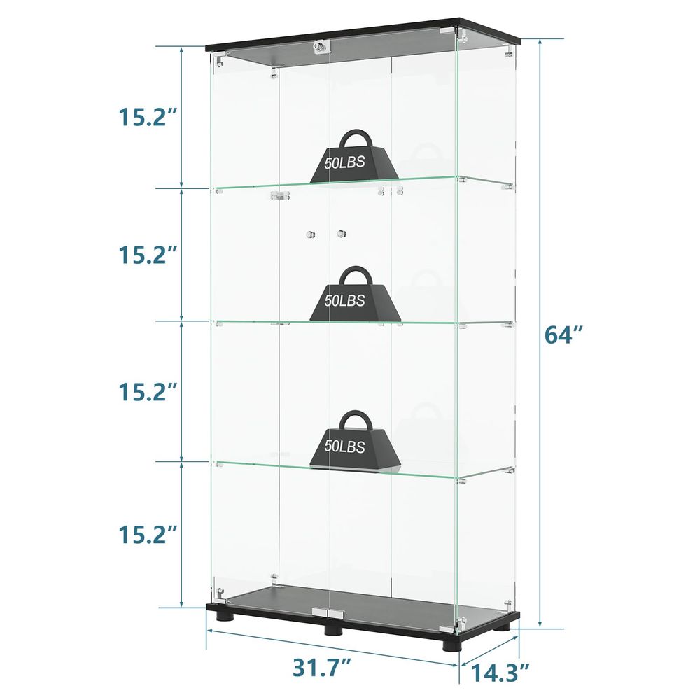 4 Raflı Çift Kapılı ve Kilitli - Glass Cabinet Display incelemesi ve fiyatı